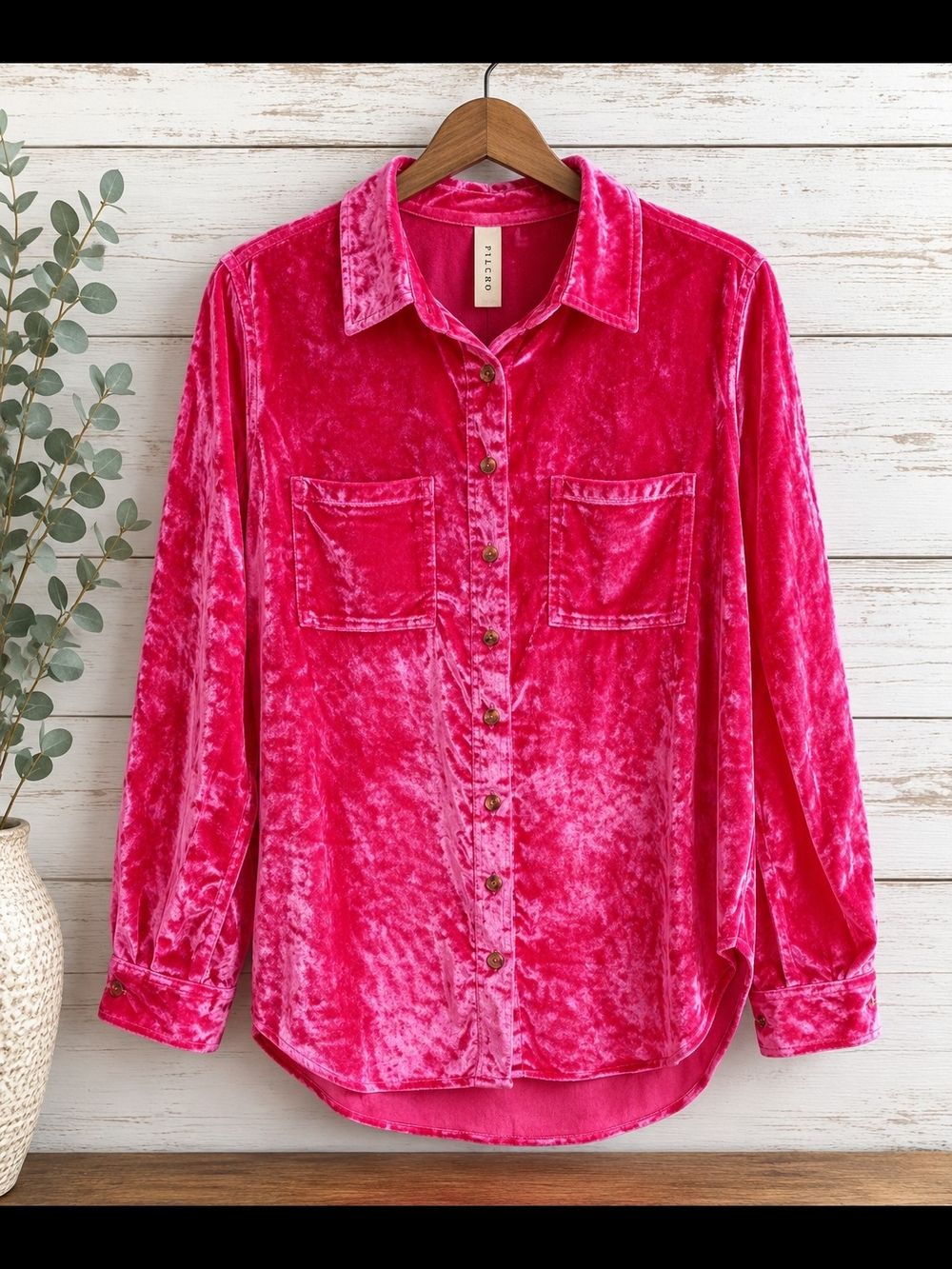 Anthropologie Pilcro Hot Pink Crushed Velvet Button-Down Shirt – Size 0
